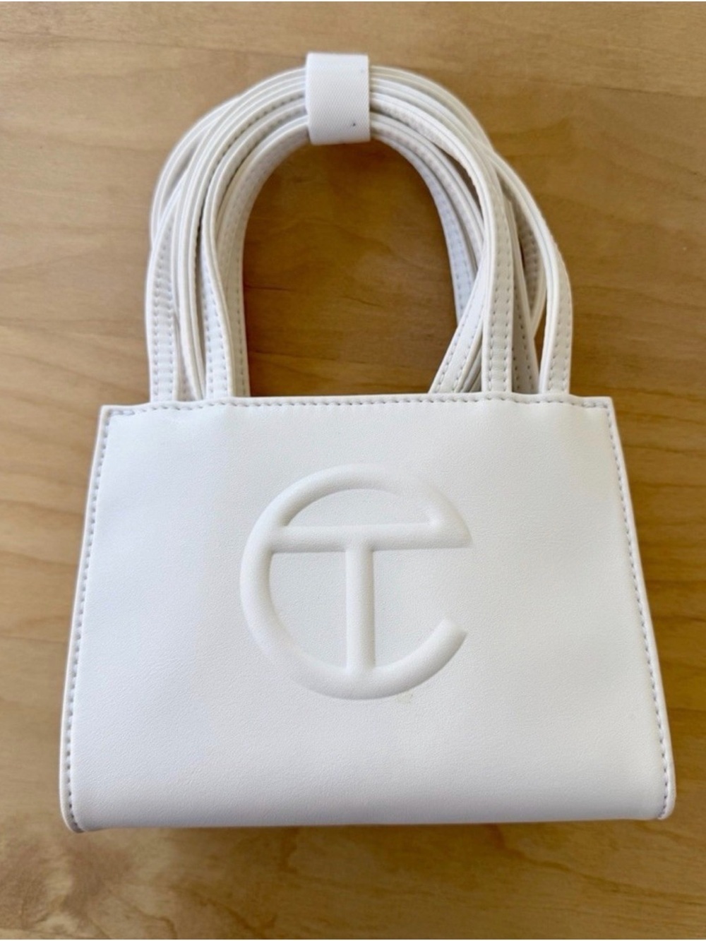 Telfar small Shopping Bag in White with Embossed Logo